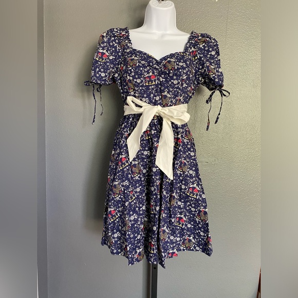 🦋B2G1🦋UNIQUE VINTAGE Retro Navy Mushroom and Rooster Dress NWT - Picture 3 of 11